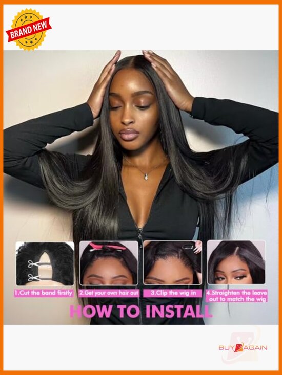 V Part Wig Human Hair Straight 180% Density Clip in Half Wig Glueless Full Head